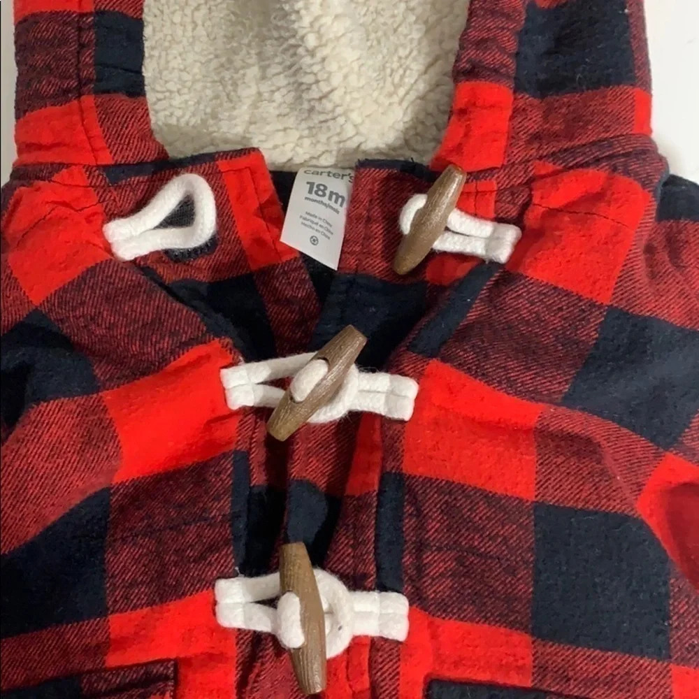 Carter’s plaid hooded fleece lined toggle vest kids 18 months lumberjack